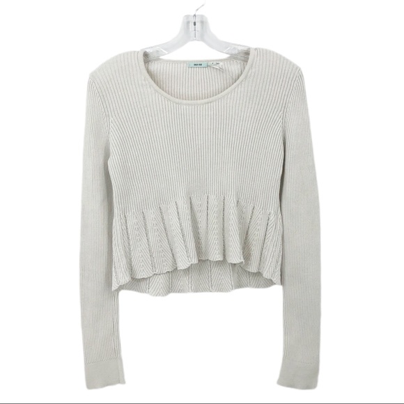 Kimchi Blue Crop Sweater Ivory Eyelet Ruffle Hem M - Picture 12 of 12